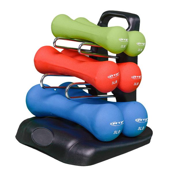 Set of 6 neoprene dumbbells with stand