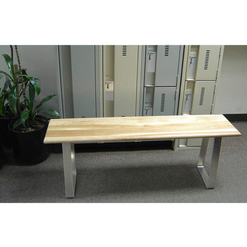 Locker room bench in wood and aluminum