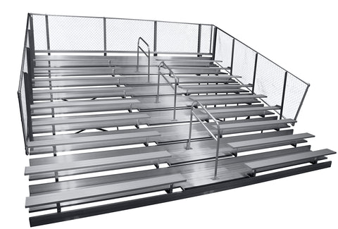 Stationary spectator bleachers with railing