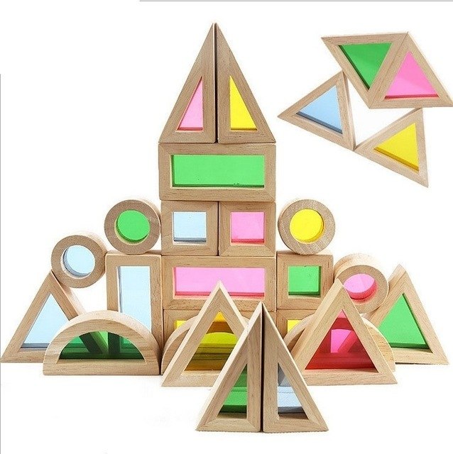 Games of shapes and colors in wood